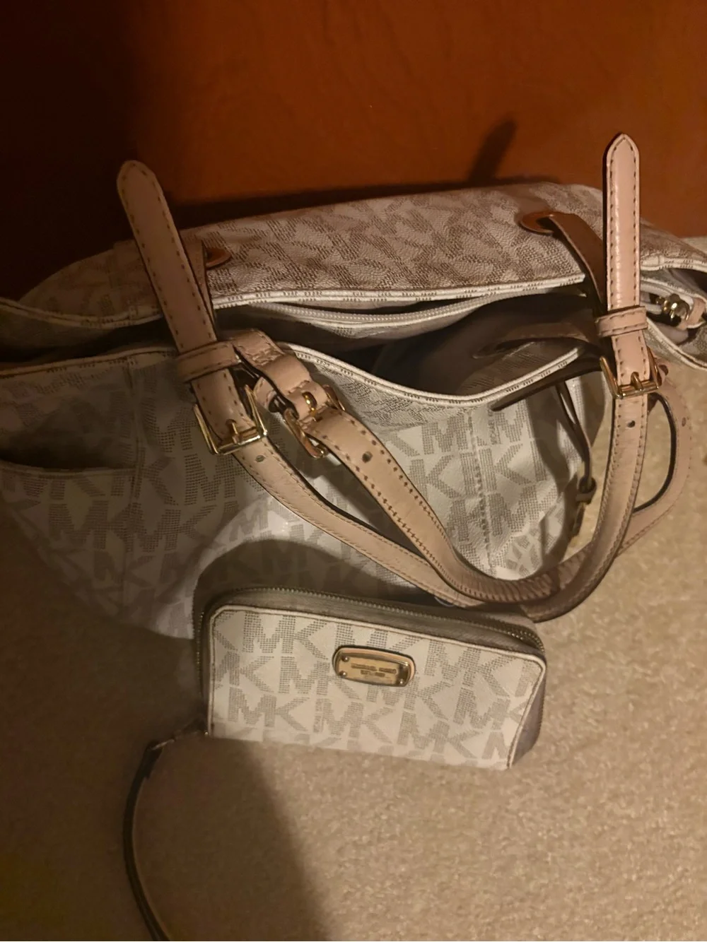 Michael Kors Light Beige MK Logo Tote with Matching Wristlet